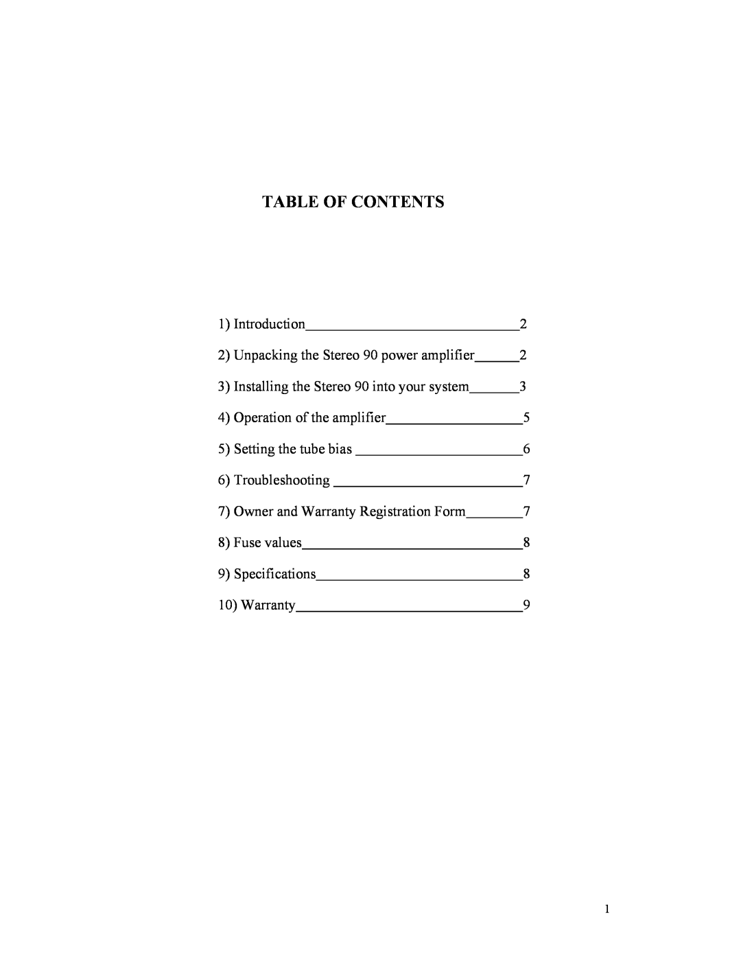Rogue Audio Stereo 90 owner manual Table Of Contents 