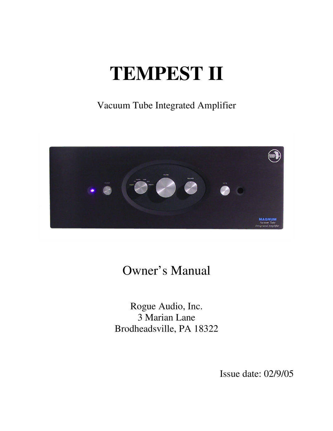 Rogue Audio TEMPEST II owner manual Tempest 