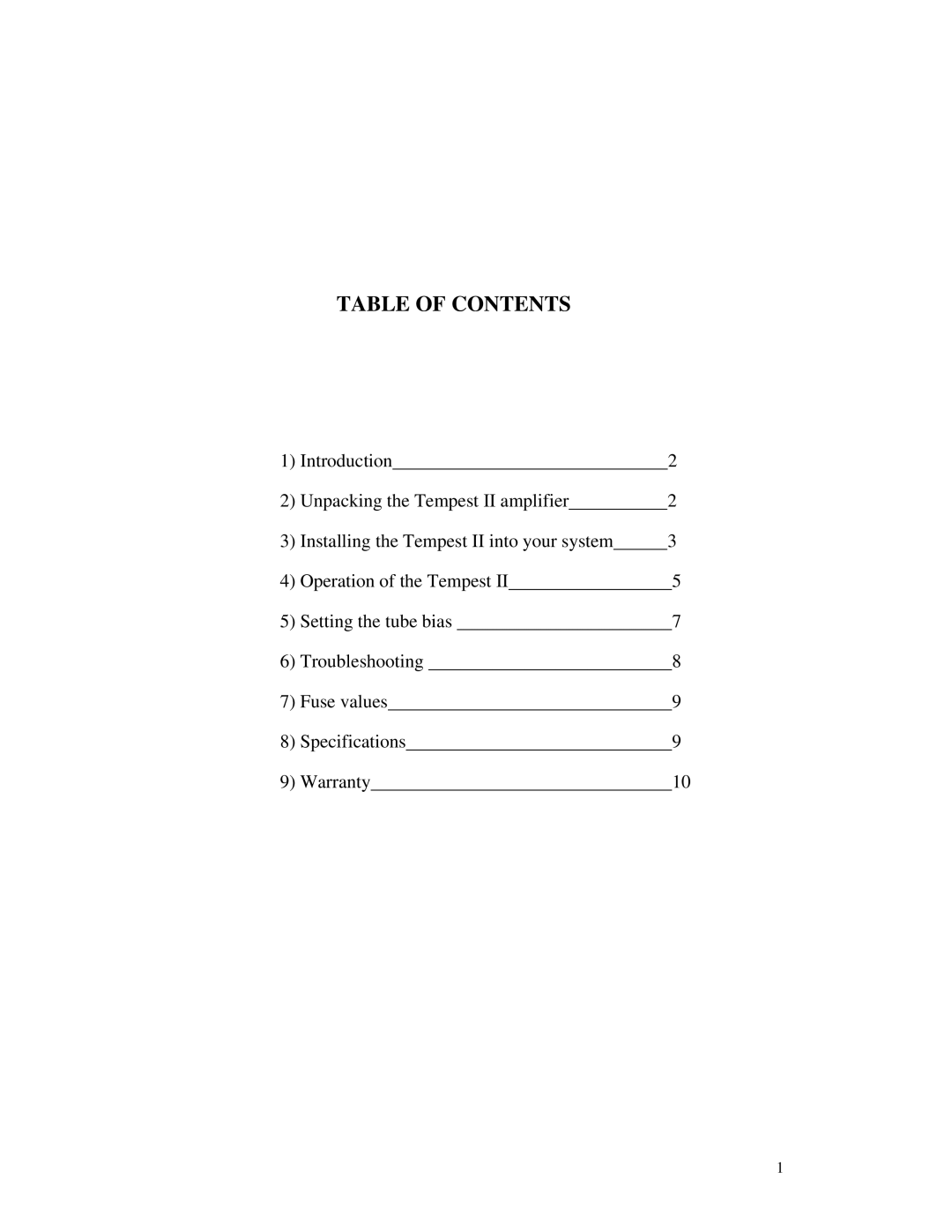 Rogue Audio TEMPEST II owner manual Table of Contents 