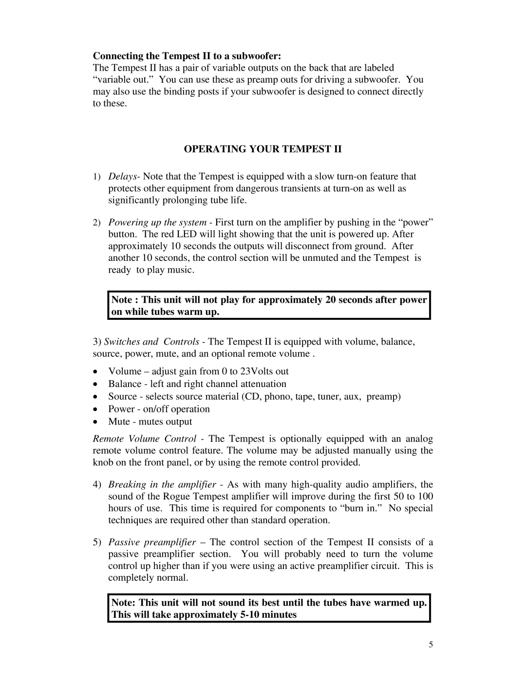 Rogue Audio TEMPEST II owner manual Connecting the Tempest II to a subwoofer, Operating Your Tempest 