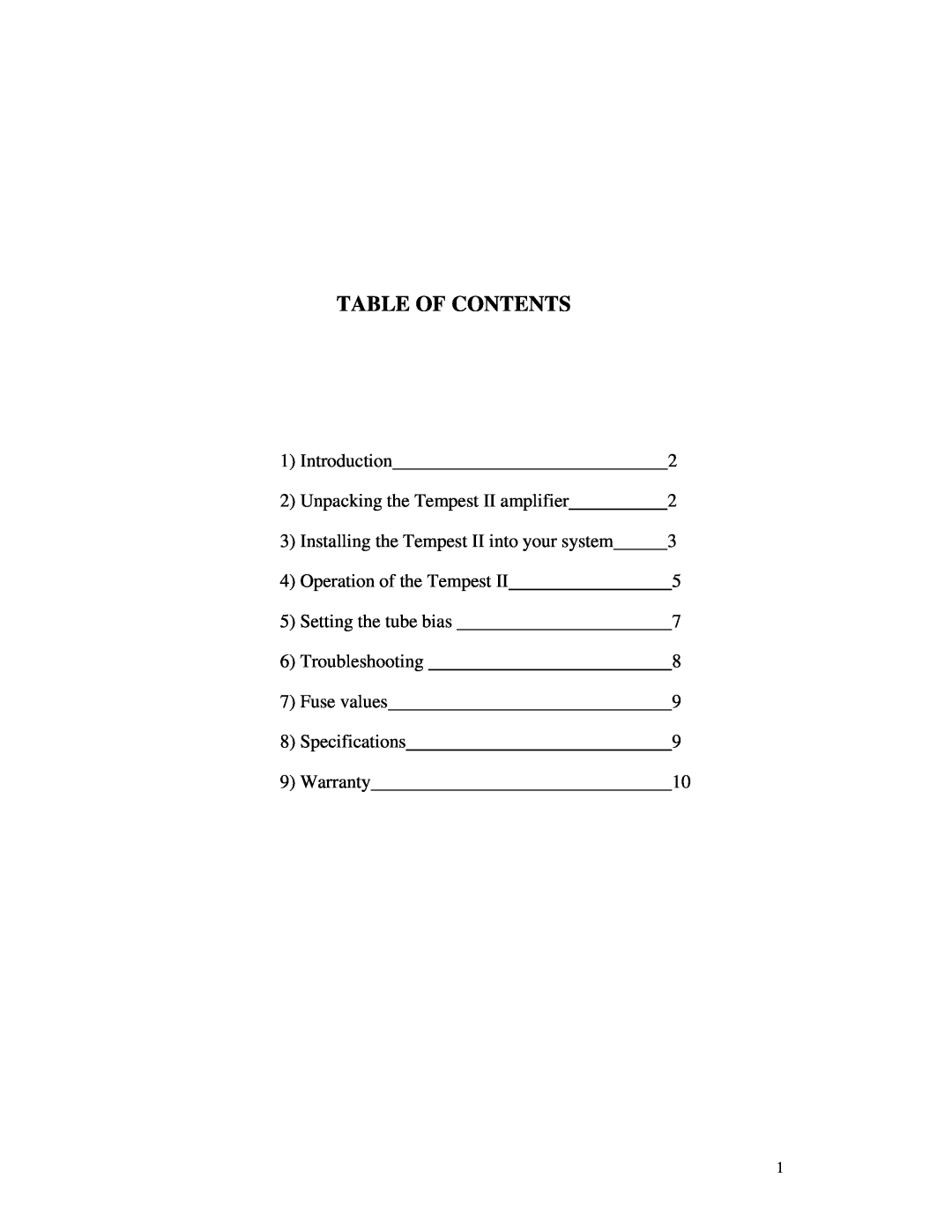 Rogue Audio TEMPEST II owner manual Table Of Contents 