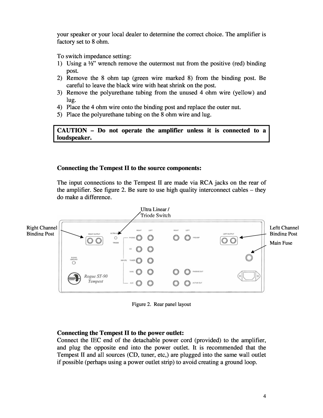 Rogue Audio TEMPEST II owner manual Connecting the Tempest II to the power outlet 