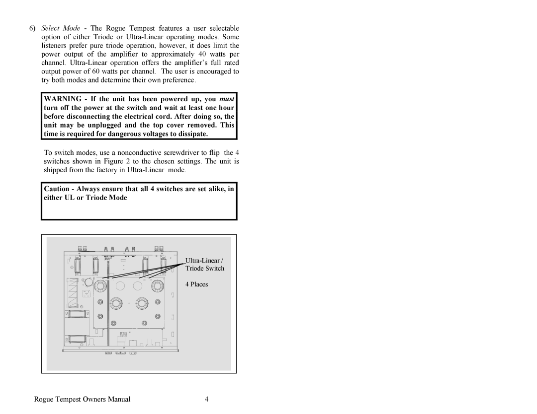 Rogue Audio Tempest Vacuum Tube Integrated Amplifier owner manual Ultra-Linear 