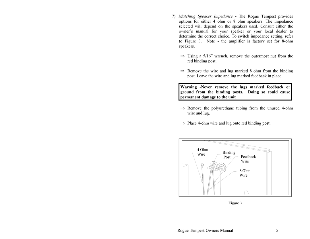 Rogue Audio Tempest Vacuum Tube Integrated Amplifier owner manual Ohm Binding Wire Feedback Post 