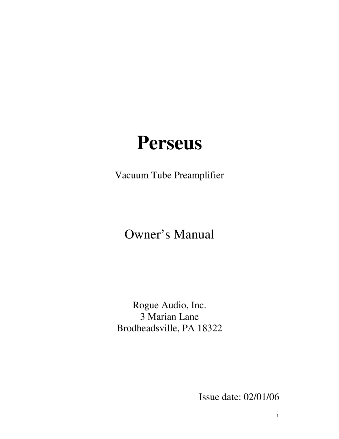 Rogue Audio Vacuum Tube Preamplifier owner manual Perseus 