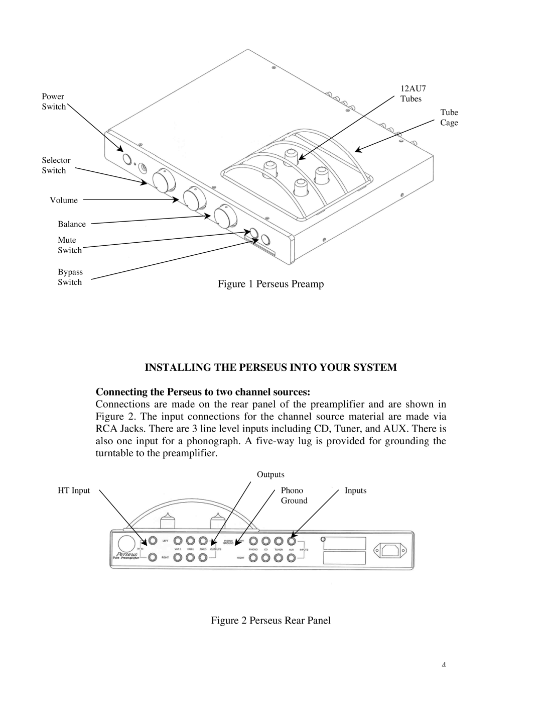 Rogue Audio Vacuum Tube Preamplifier owner manual Installing the Perseus Into Your System 