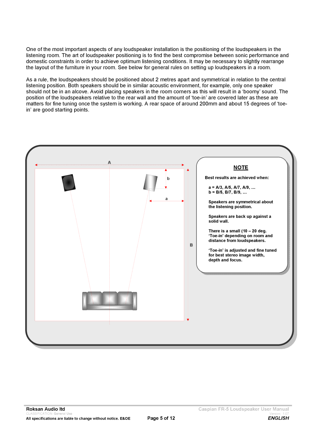 Roksan Audio FR - 5 user manual English 