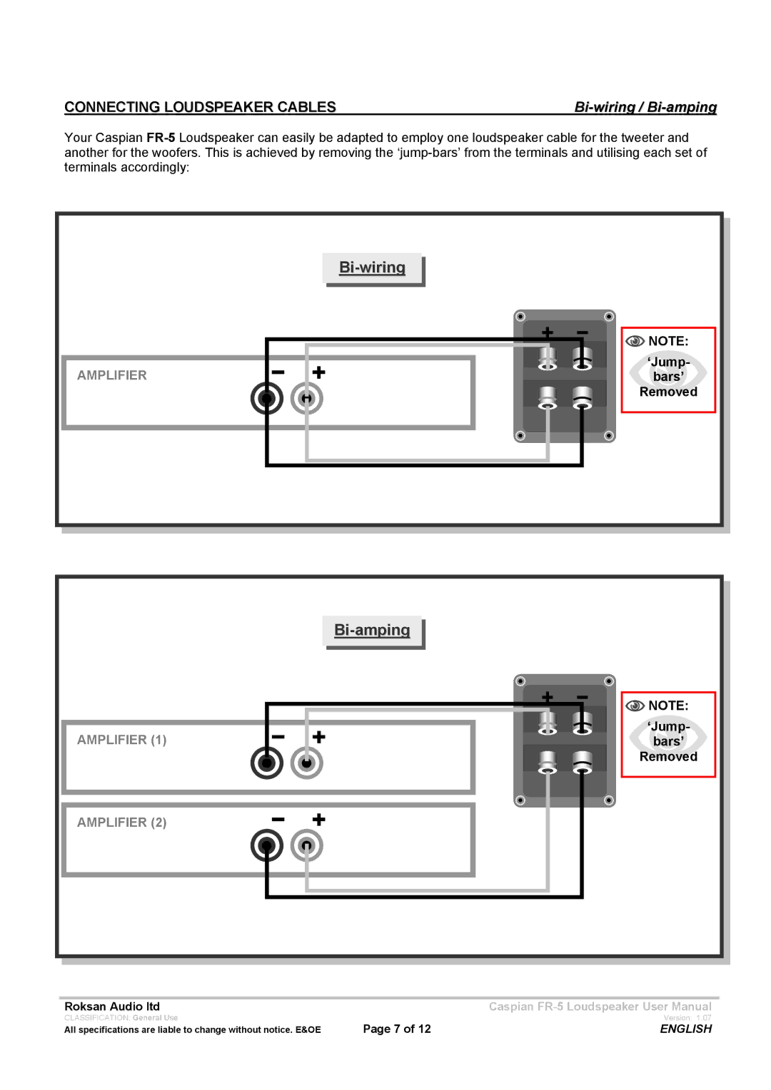 Roksan Audio FR - 5 user manual Bi-wiring 