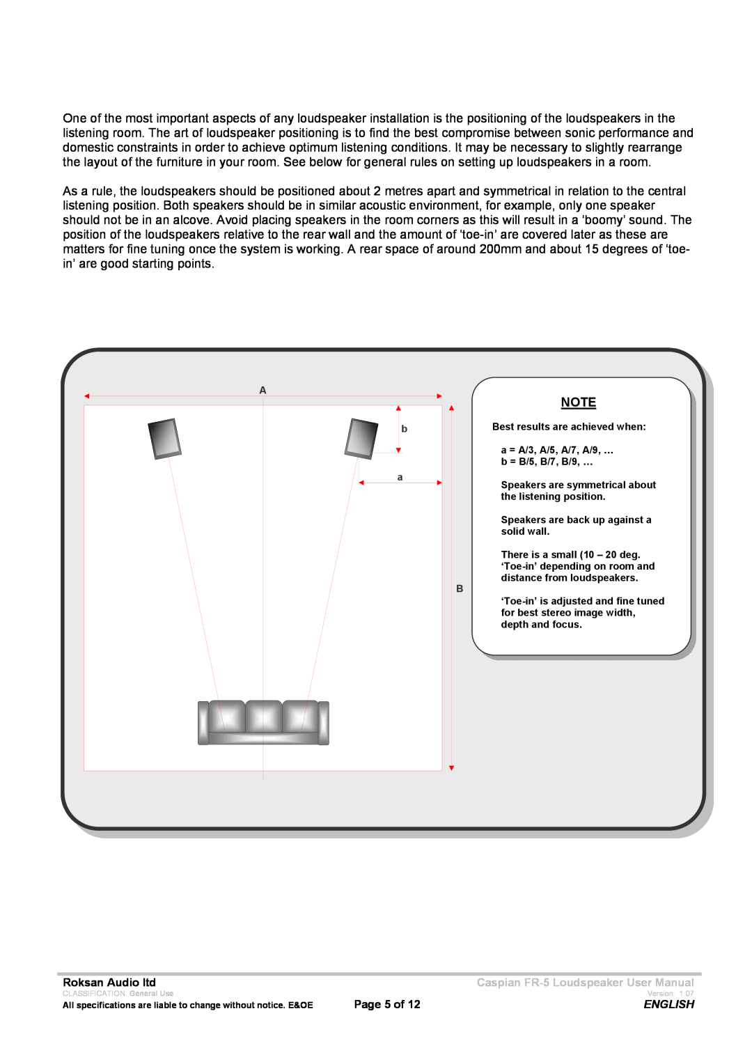 Roksan Audio FR - 5 user manual Page 5 of, A b a 