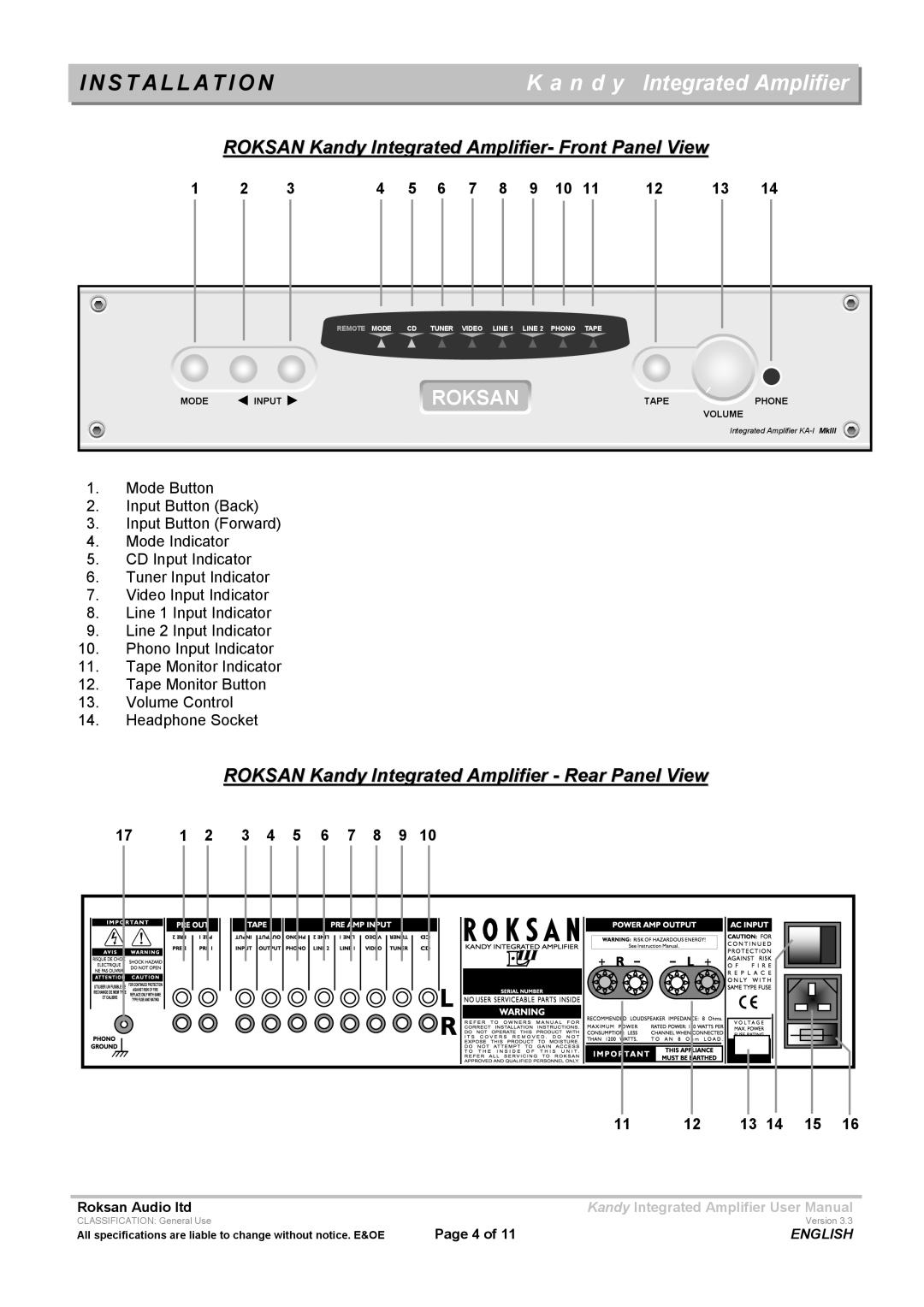 Roksan Audio LIII user manual Roksan 