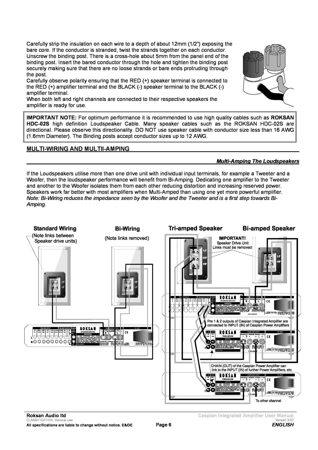 Roksan Audio M series -1 user manual Multi-Wiringand Multii-Amping, Multi-AmpingThe Loudspeakers 