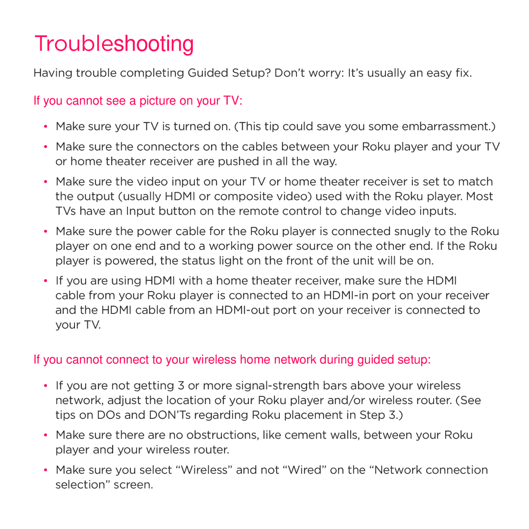 Roku 3 manual Troubleshooting, If you cannot see a picture on your TV 