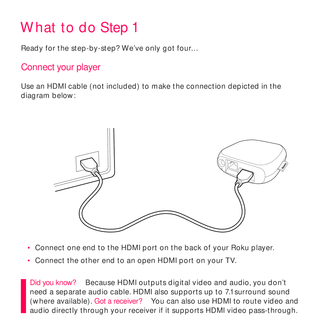 Roku 3 manual What to do Step, Connect your player 