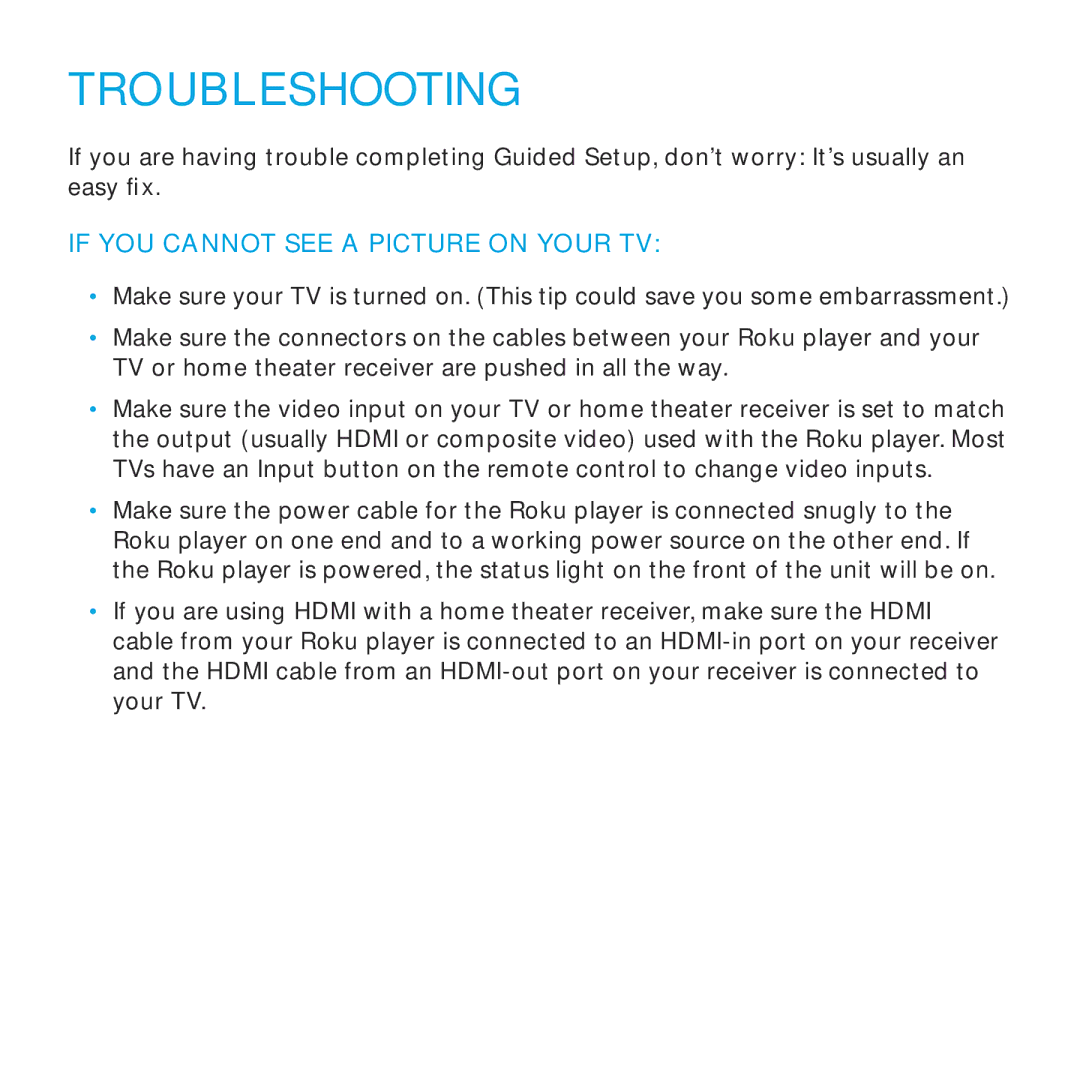 Roku 3100R, 3050R manual Troubleshooting 