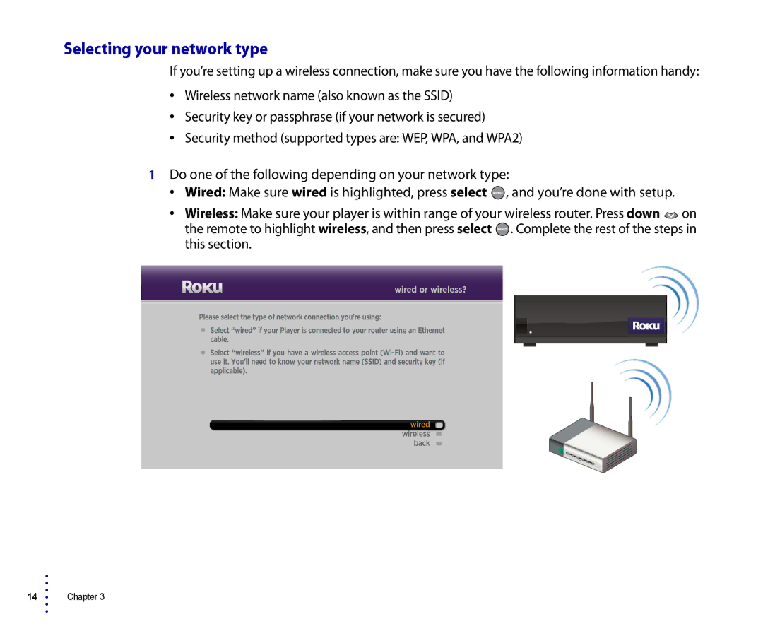 Roku 4200R, 2500R manual Selecting your network type 