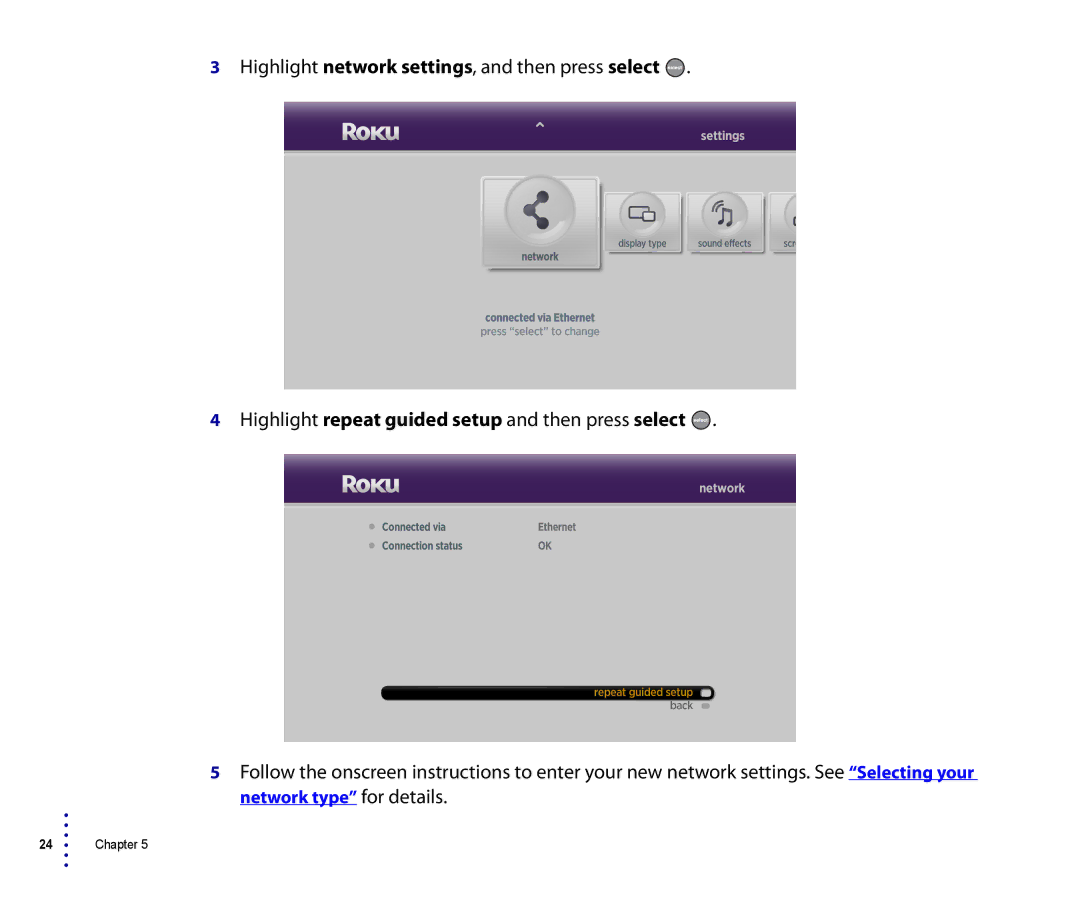 Roku 4200R, 2500R manual Highlight repeat guided setup and then press select 