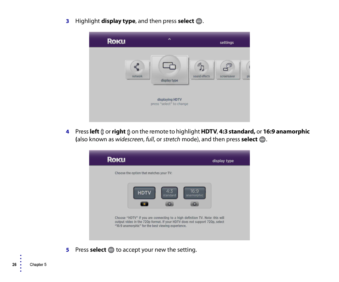 Roku 4200R, 2500R manual Press select 