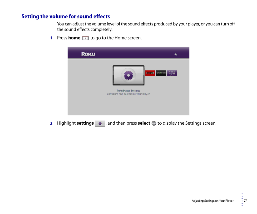 Roku 2500R, 4200R manual Setting the volume for sound effects 