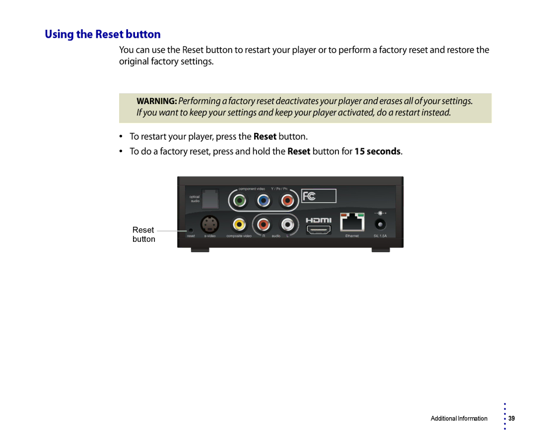 Roku 2500R, 4200R manual Using the Reset button 