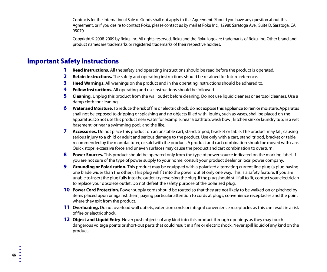 Roku 4200R, 2500R manual Important Safety Instructions 