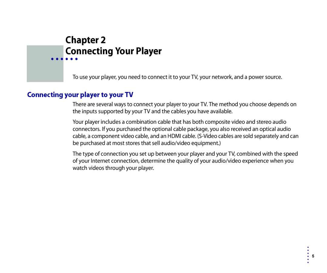 Roku 2500R, 4200R manual Chapter Connecting Your Player, Connecting your player to your TV 