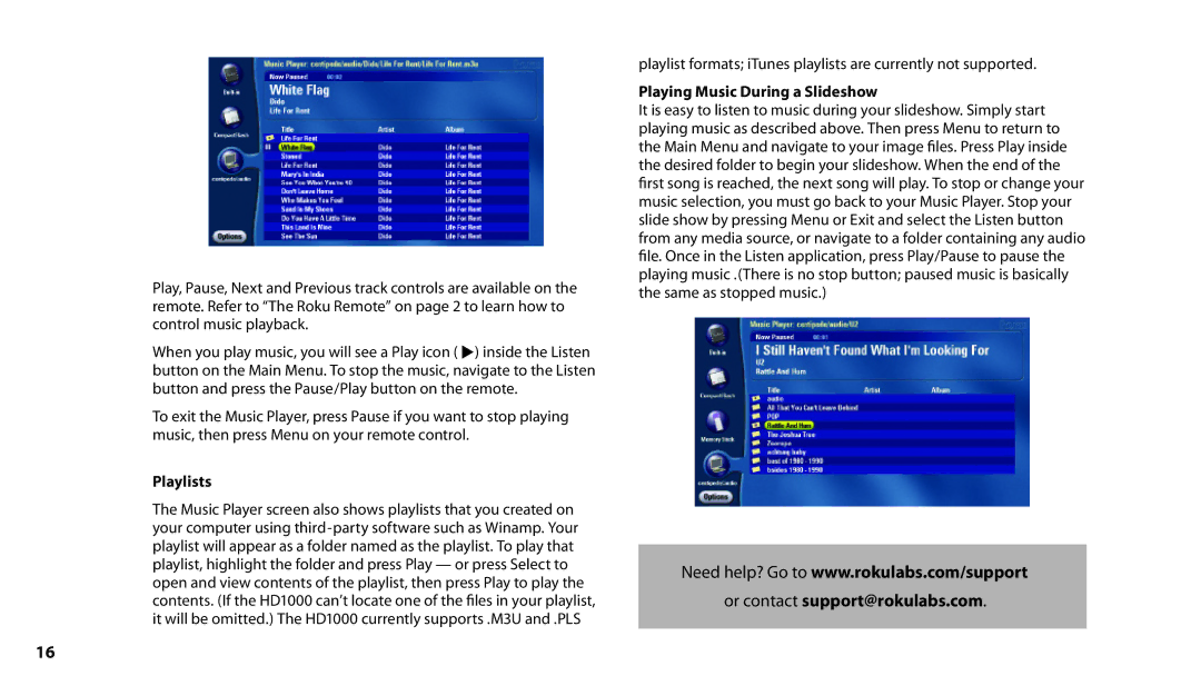 Roku HD1000 manual Playlists, Playing Music During a Slideshow 