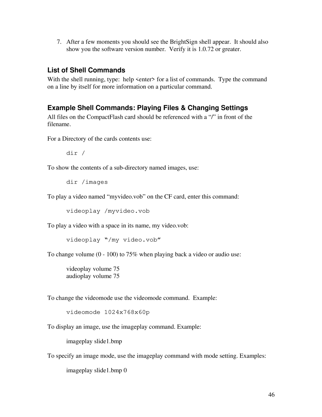 Roku HD2000 manual List of Shell Commands, Example Shell Commands Playing Files & Changing Settings 