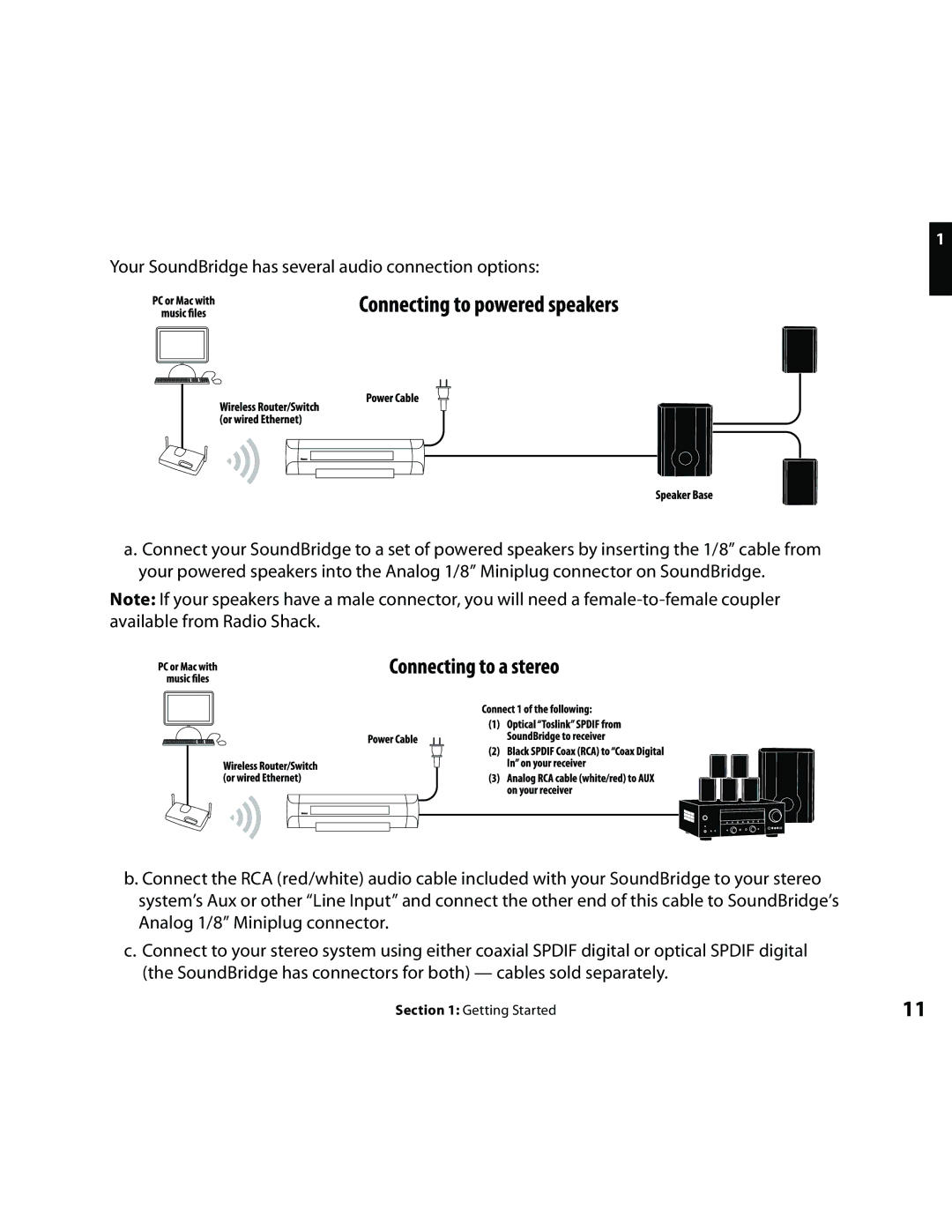 Roku Music Player manual Your SoundBridge has several audio connection options 