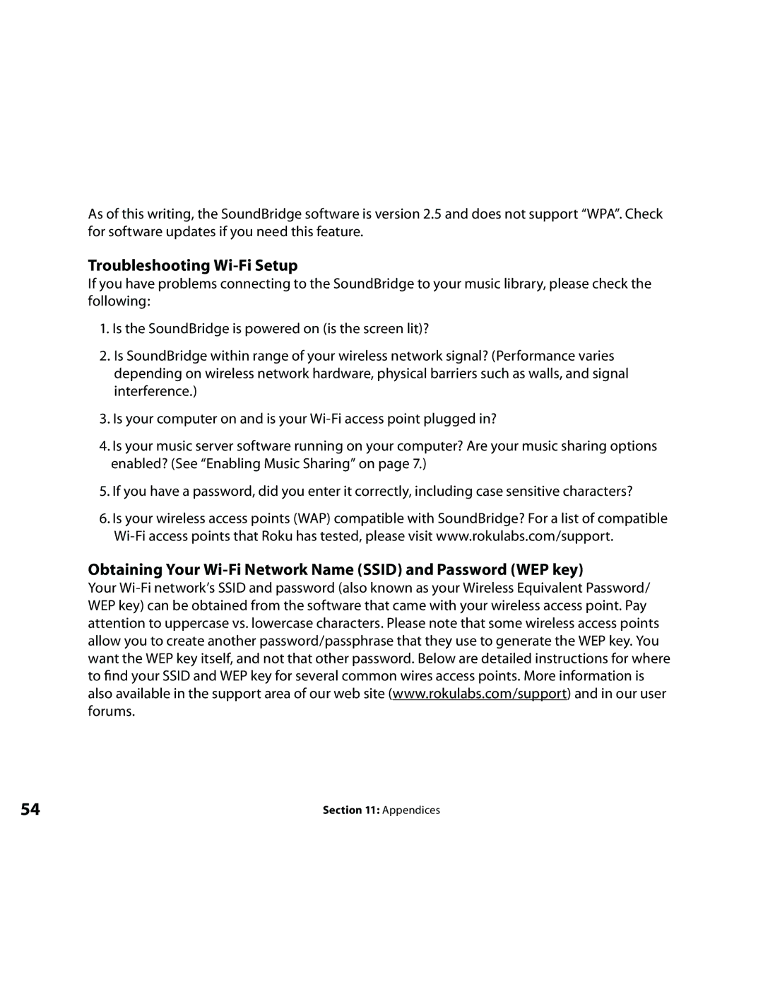Roku Music Player manual Troubleshooting Wi-Fi Setup, Obtaining Your Wi-Fi Network Name Ssid and Password WEP key 