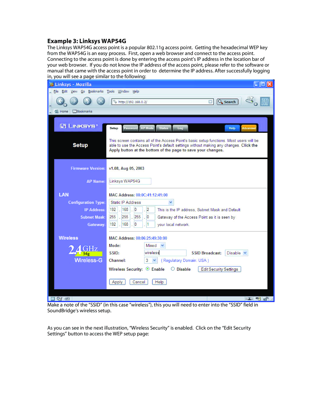 Roku Music Player manual Example 3 Linksys WAP54G 