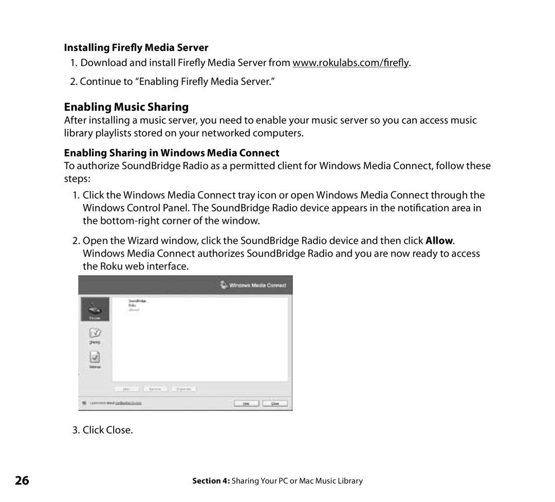 Roku Radio Wi-Fi Music System manual Enabling Music Sharing, Installing Firefly Media Server 