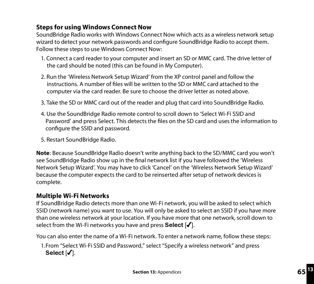 Roku Radio Wi-Fi Music System manual Steps for using Windows Connect Now, Multiple Wi-Fi Networks, Select 