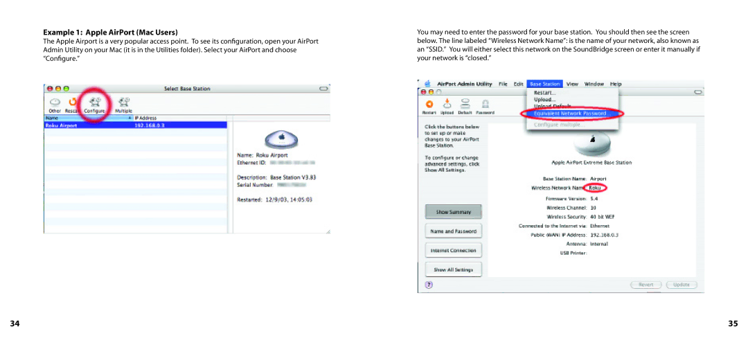 Roku SoundBridge manual Example 1 Apple AirPort Mac Users 