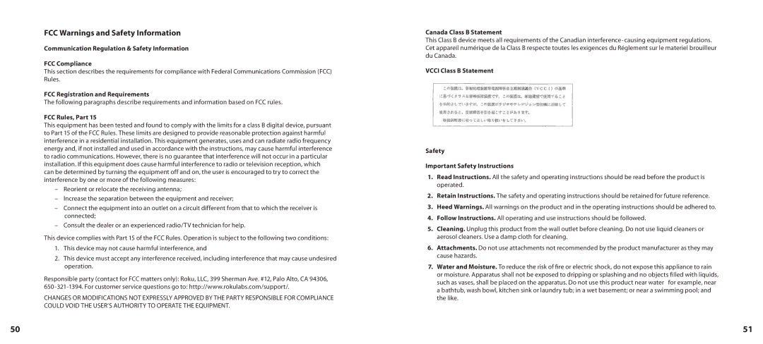 Roku SoundBridge manual FCC Warnings and Safety Information, FCC Rules, Part 