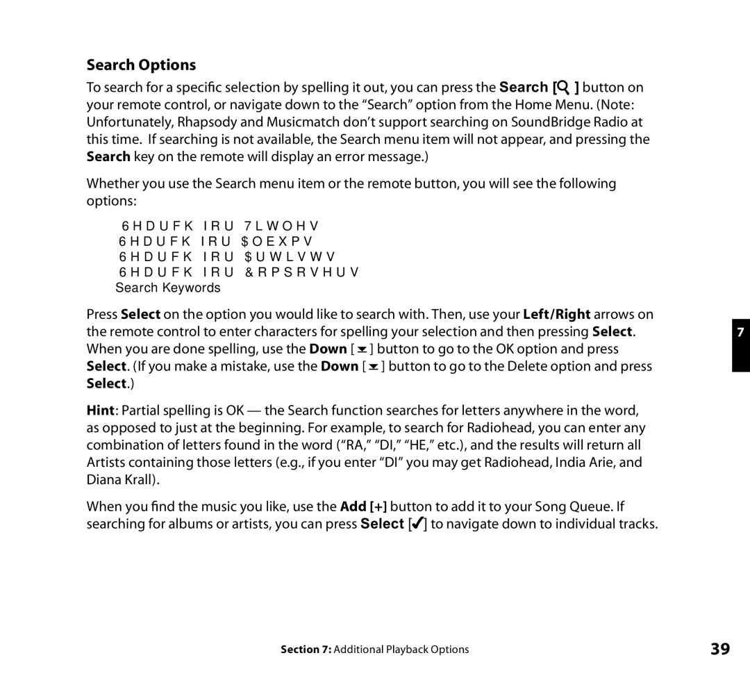 Roku Wi-Fi Music System manual Search Options 