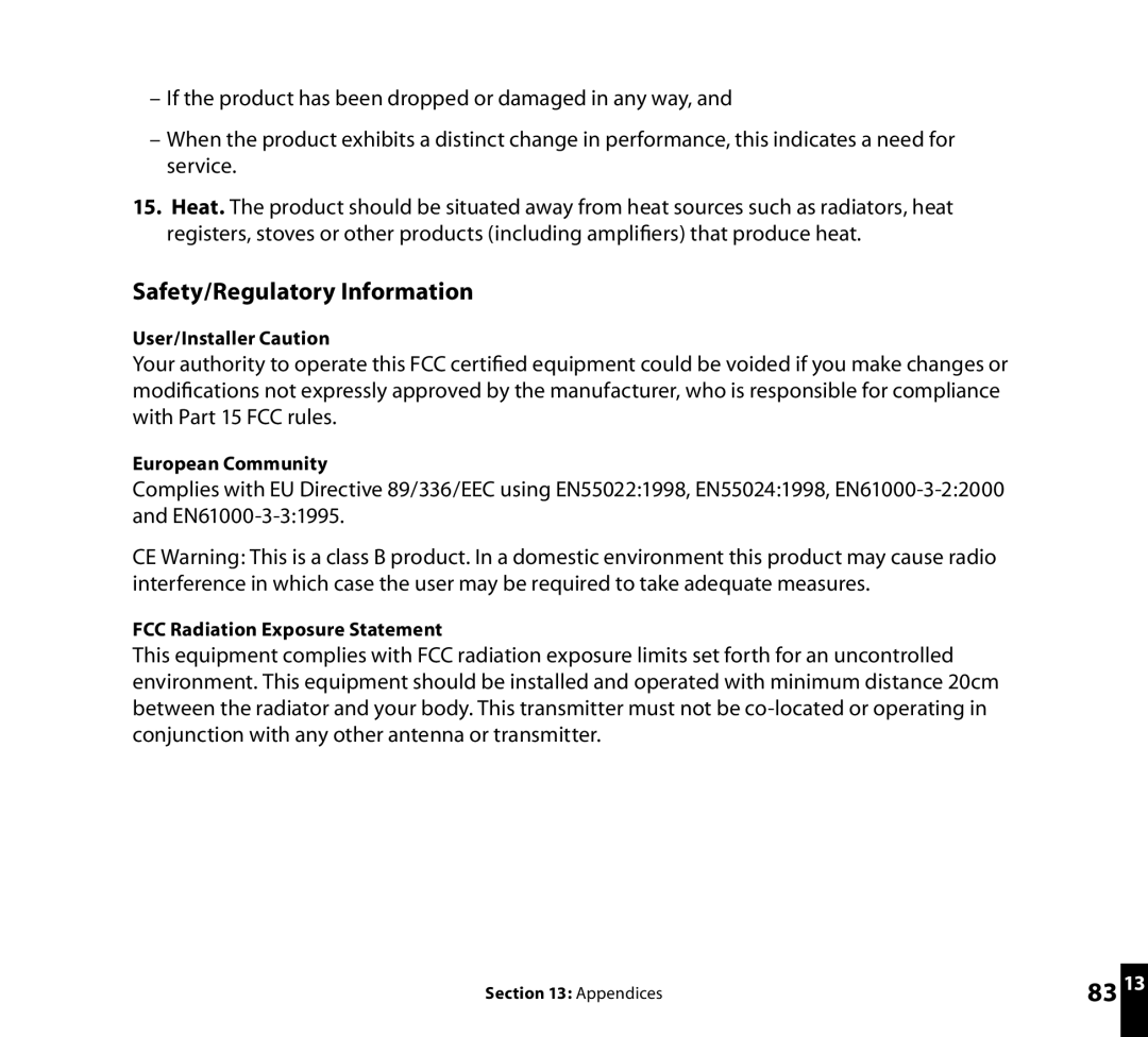 Roku Wi-Fi Music System manual Safety/Regulatory Information 