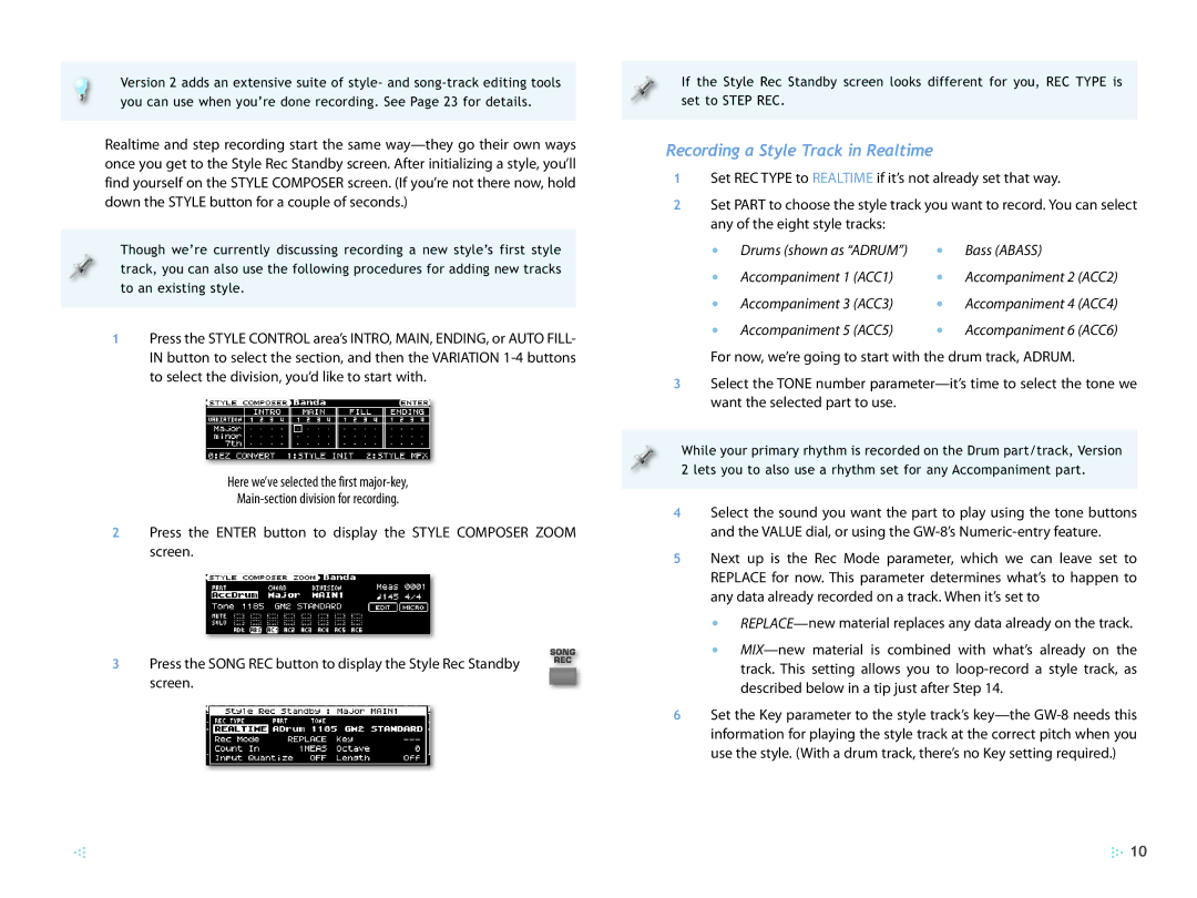 Roland 2 manual Recording a Style Track in Realtime, Accompaniment 5 ACC5 