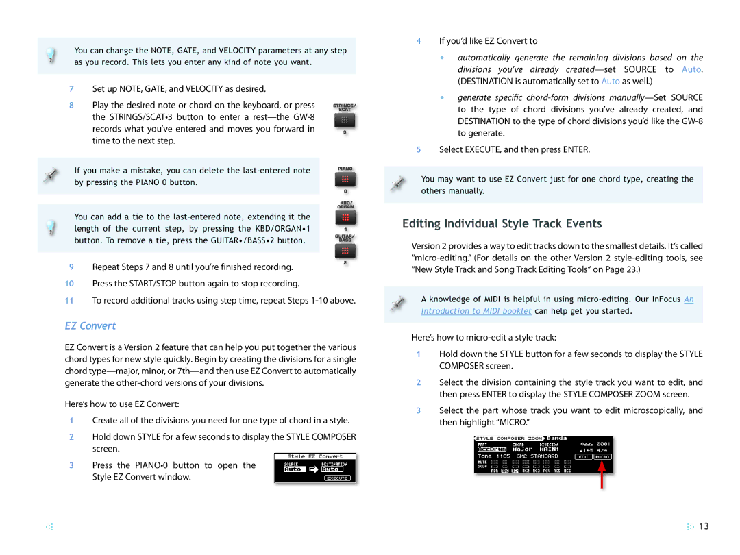 Roland 2 manual Editing Individual Style Track Events, EZ Convert 