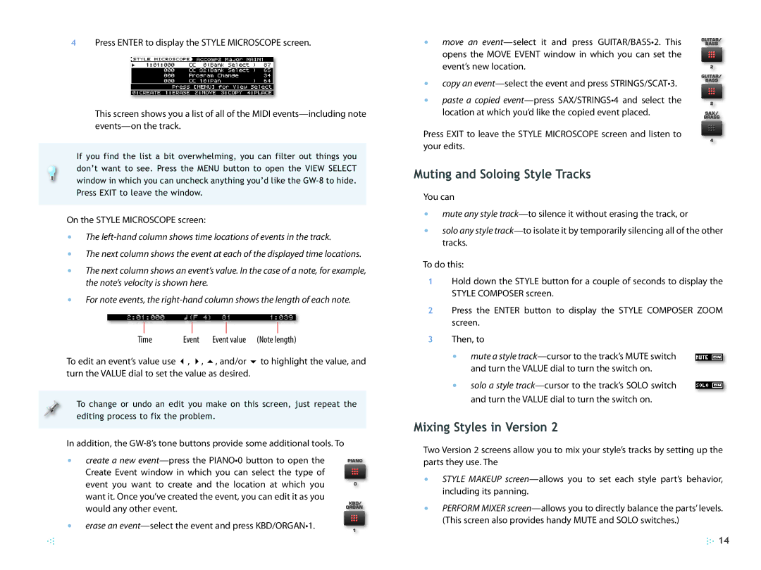 Roland 2 manual Muting and Soloing Style Tracks, Mixing Styles in Version 