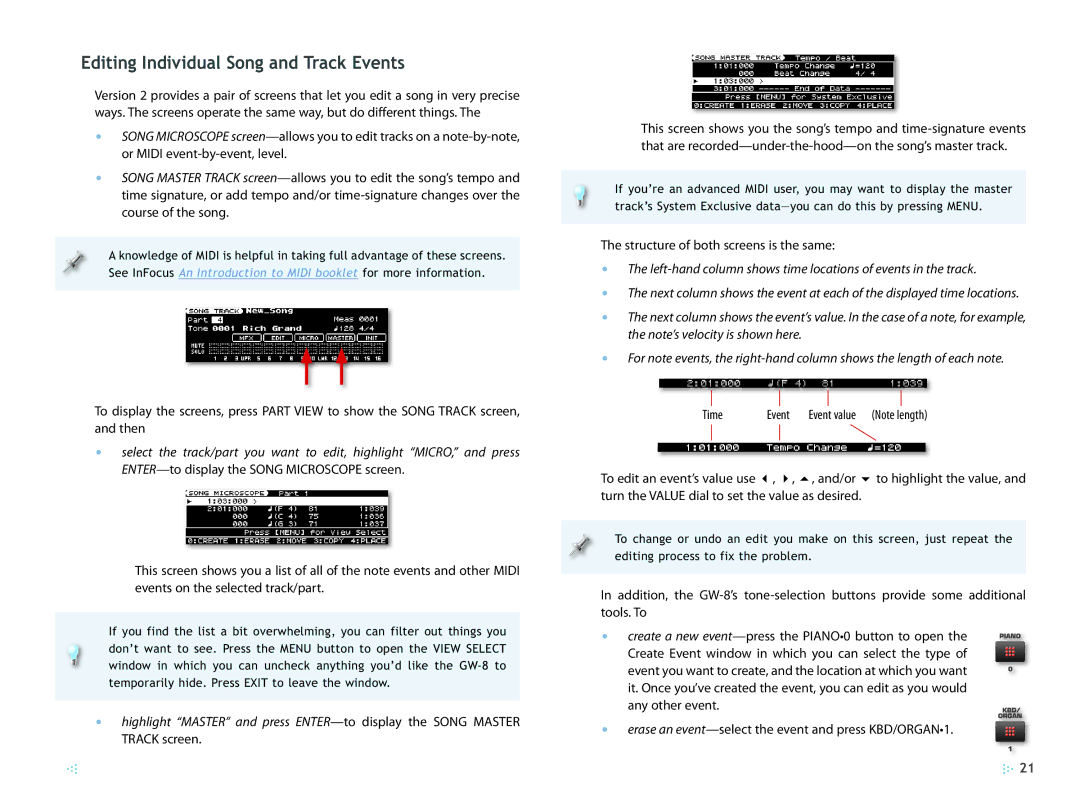 Roland 2 manual Editing Individual Song and Track Events 