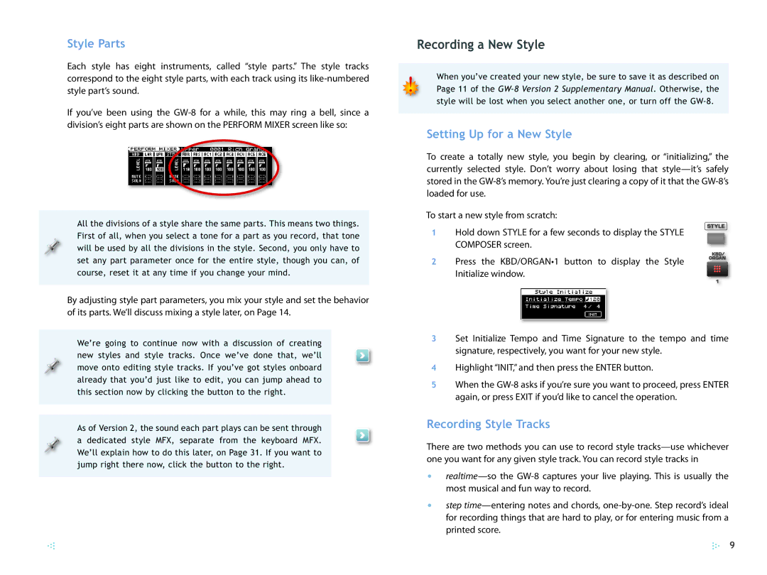 Roland 2 manual Recording a New Style, Style Parts, Setting Up for a New Style, Recording Style Tracks 