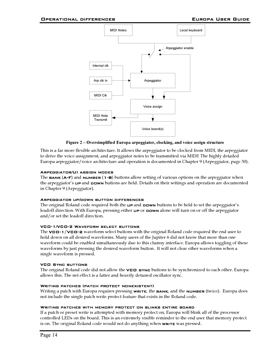 Roland 5 manual Operational differences Europa User Guide, Arpeggiator/UI assign modes 