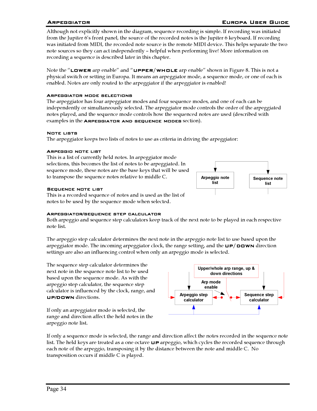 Roland 5 manual Arpeggio note List Sequence note 