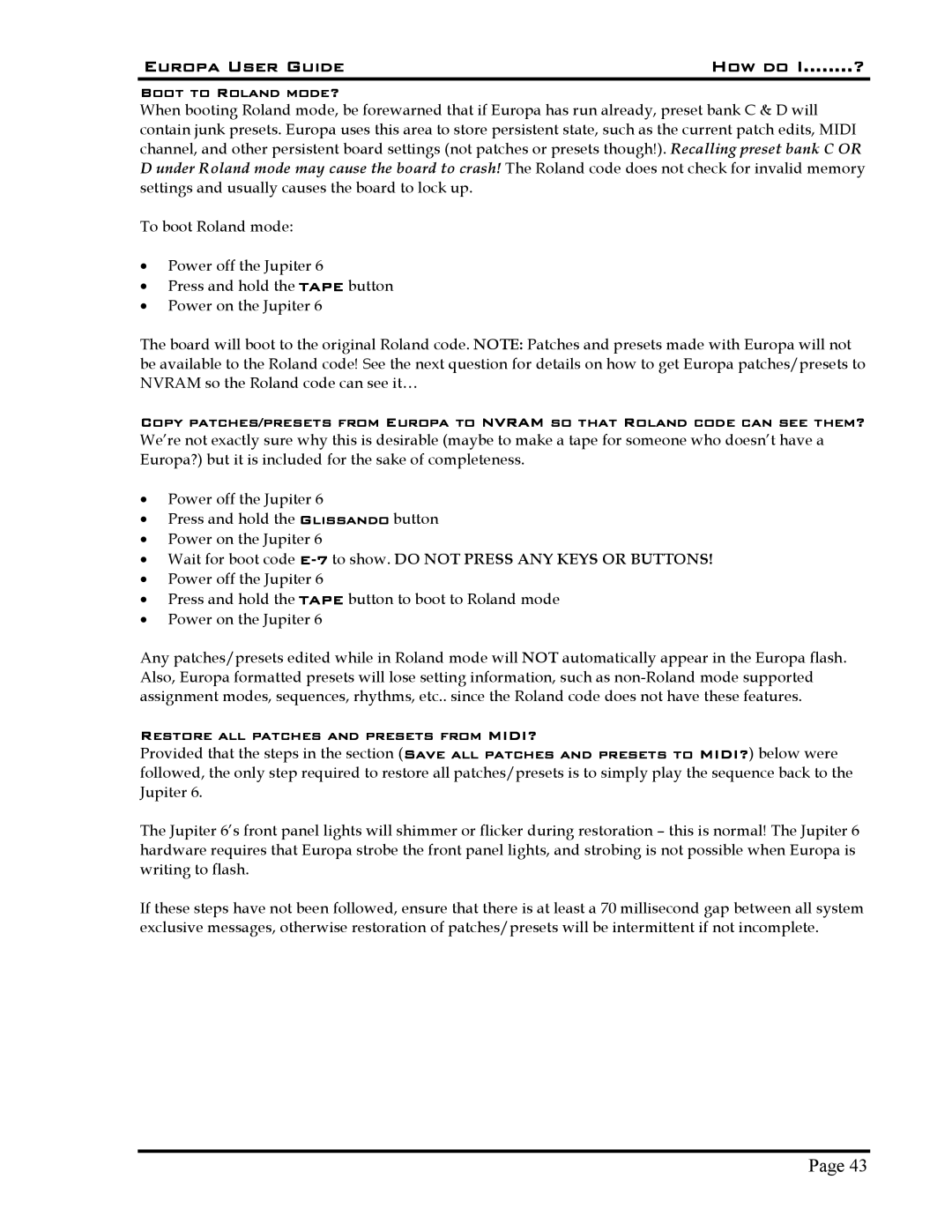 Roland 5 manual Europa User Guide How do I……..?, Boot to Roland mode? 