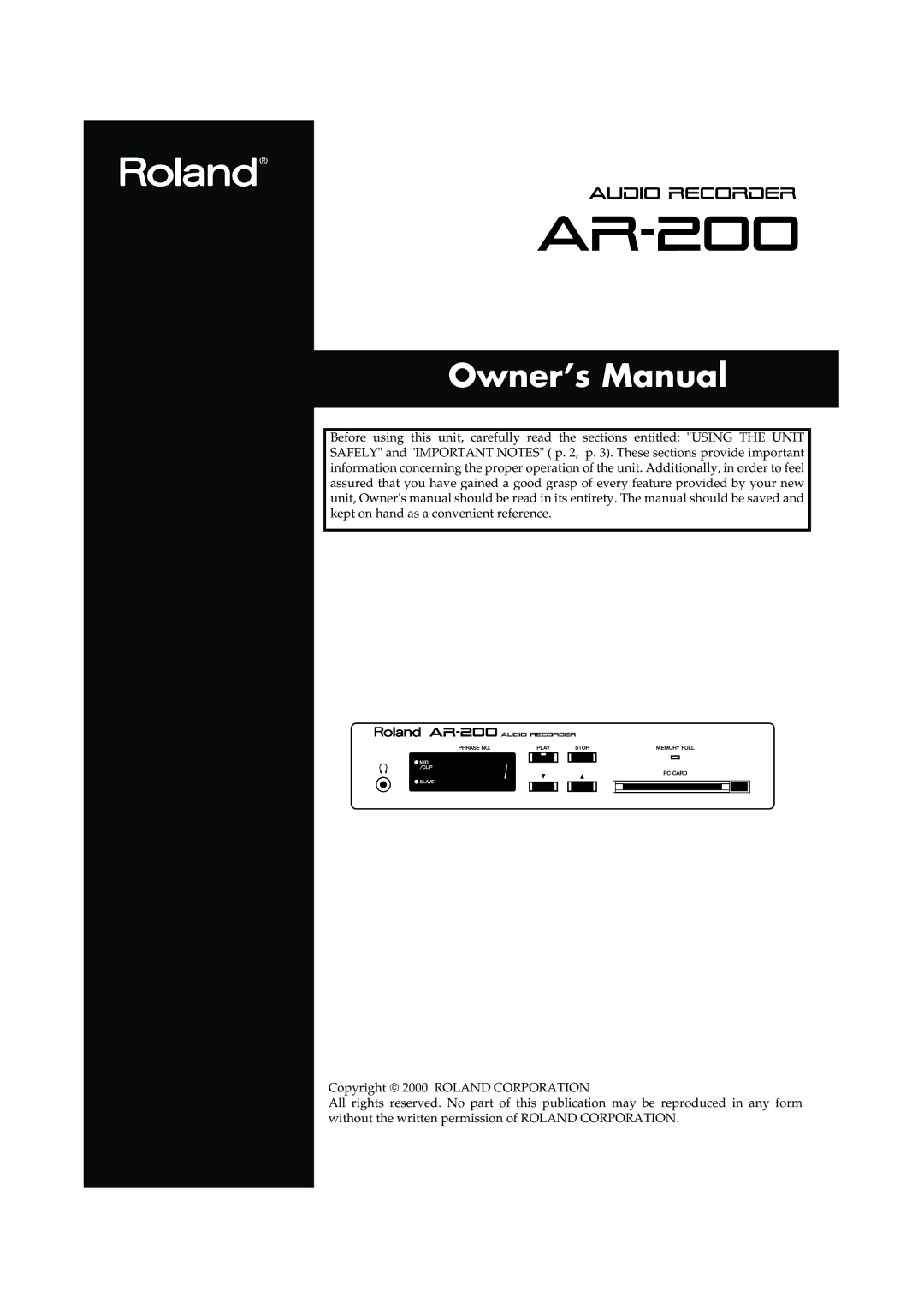 Roland AR-200 owner manual 