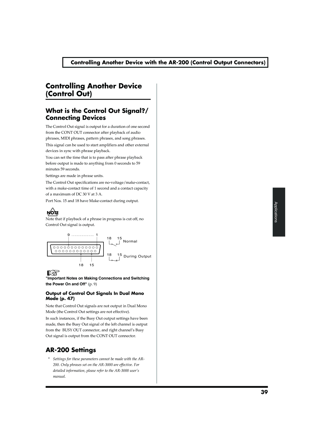 Roland AR-200 owner manual Controlling Another Device Control Out, What is the Control Out Signal? Connecting Devices 