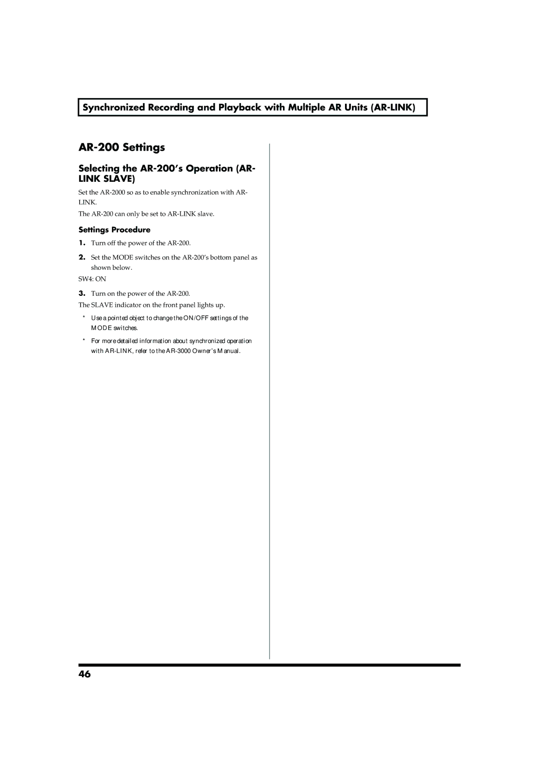 Roland owner manual Selecting the AR-200’s Operation AR, Settings Procedure 