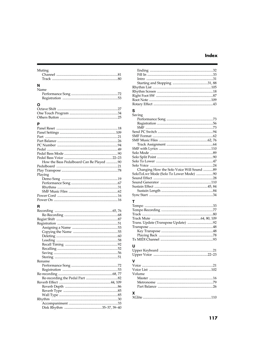 Roland AT15 owner manual Index, 117 