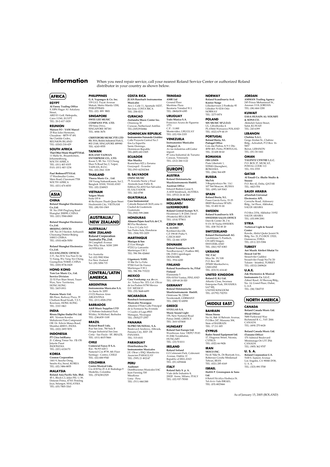 Roland AT15 owner manual Information, 118 