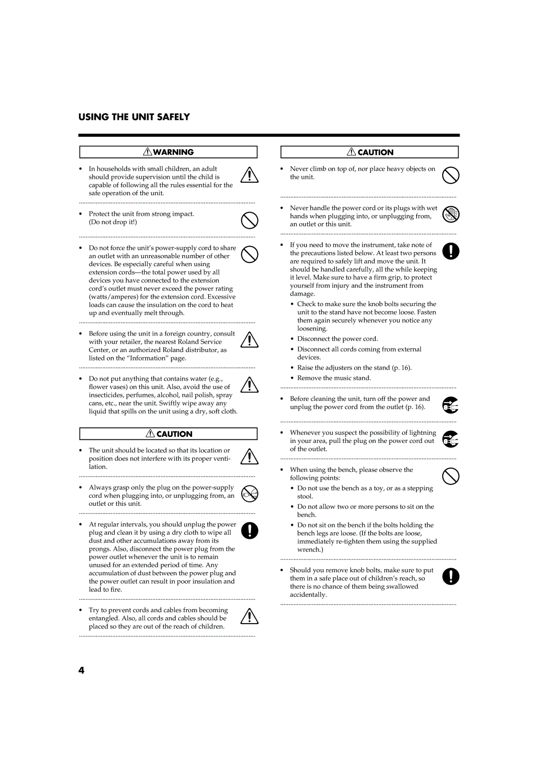 Roland AT15 owner manual Using the Unit Safely 